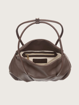 Interior forro algodón natural bolso Leonor chocolate bolsillo cremallera — Valentina Rivera Madrid