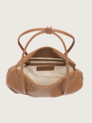 Interior forro algodón natural bolso Leonor Camel bolsillo cremallera — Valentina Rivera Madrid