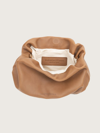 Interior forro algodón natural bolso Mini Carmen camel bolsillo cremallera — Valentina Rivera Madrid